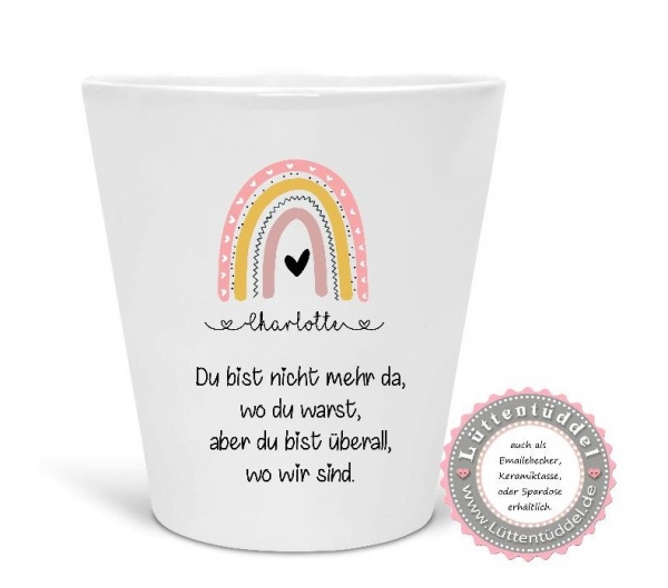 stiller Blumentopf - Vase kleiner Regenbogen Name personalisiert  Sternenkind Trauer  Grab, Urnengrab, Abschied, Friedhof ....von Lüttentüddel®